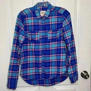 HOLLISTER Blue and Pink Plaid Flannel Top | size small